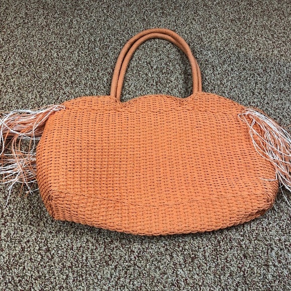 Orange and White Weaved Tote Bag - Picture 2 of 3